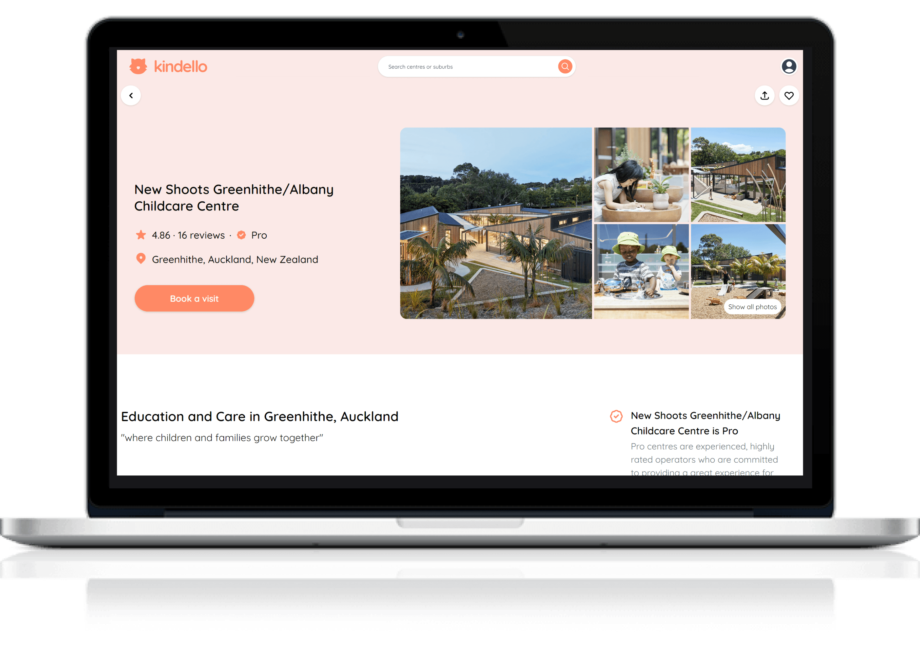 Centre listing desktop view