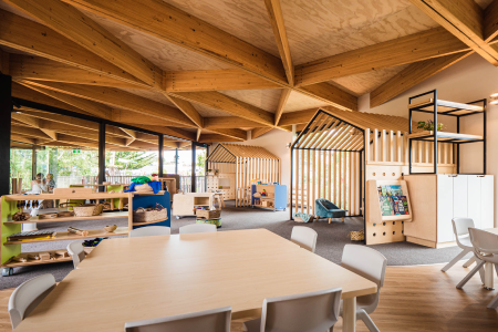 Modern woodern interior with children's toys